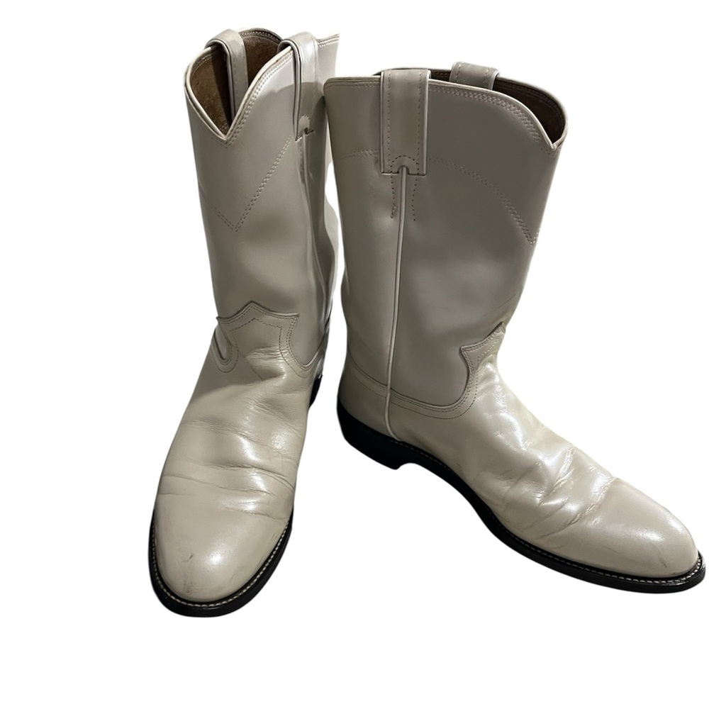 Vintage Pearl White Leather Justin Western L3713 Roper Boots